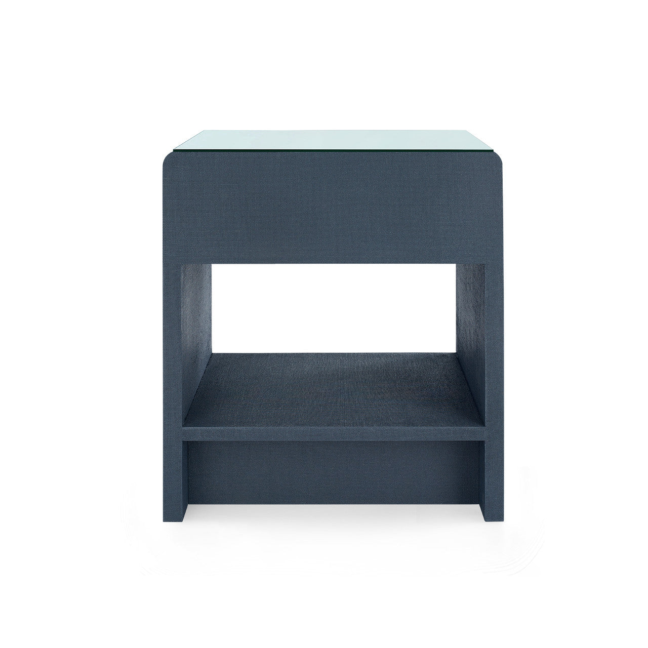 Benjamin Linen 1-Drawer Side Table with Glass Top, Blue Steel