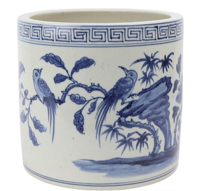 Bird and Floral Round Planter