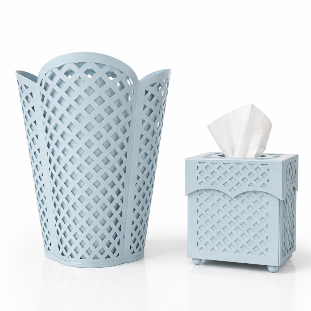 Slate Blue Lattice Wastepaper Basket & Tissue (2 Options)