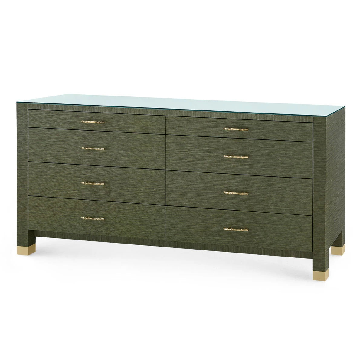 Camden Extra Large 8-Drawer with Glass Top, Deep Olive