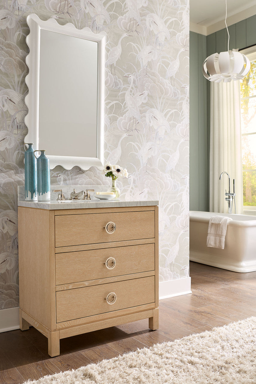 Caspian 2-Drawer Cabinet with 30" Marble Vanity Top, Sand