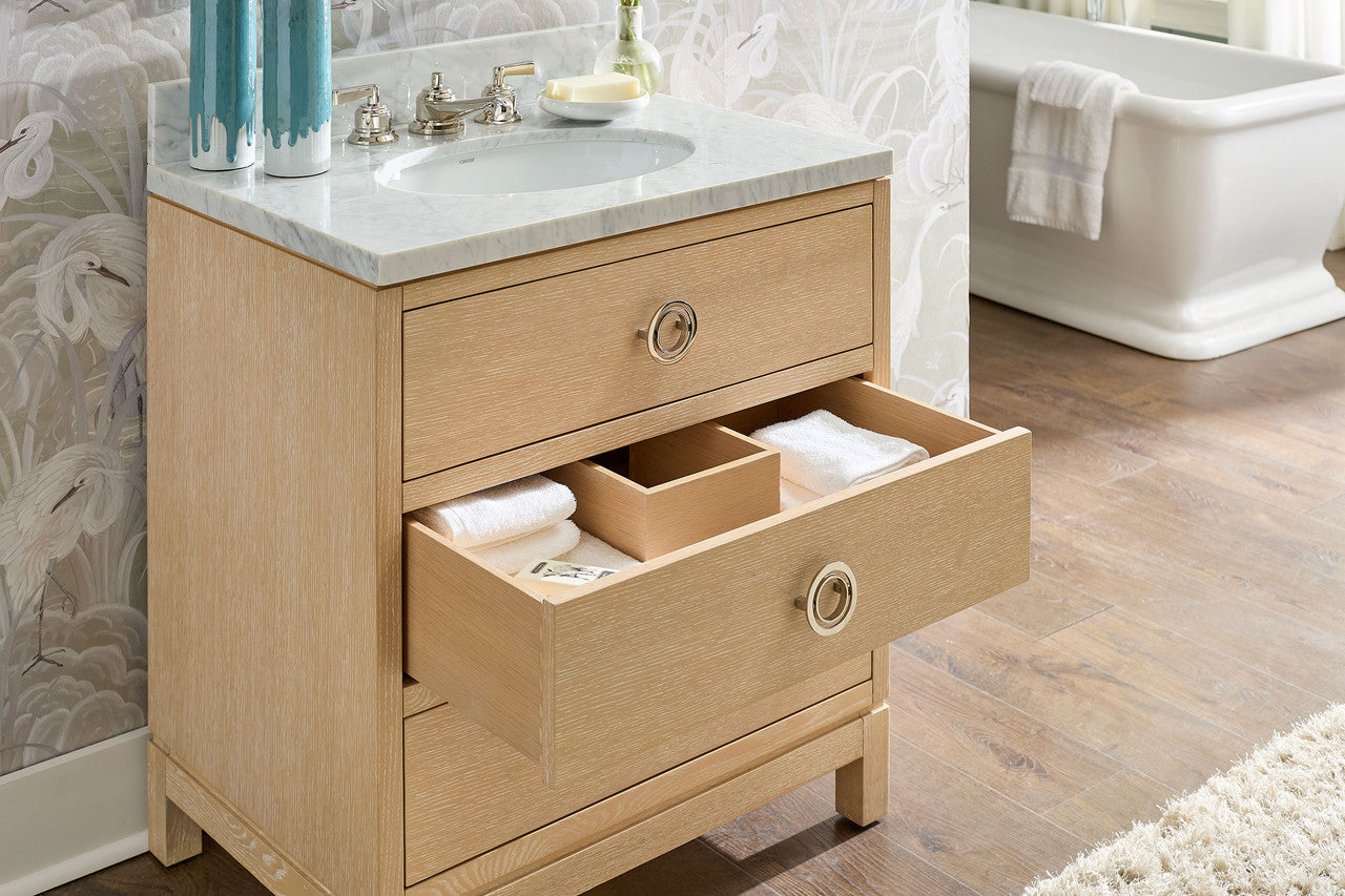 Caspian 2-Drawer Cabinet with 30" Marble Vanity Top, Sand