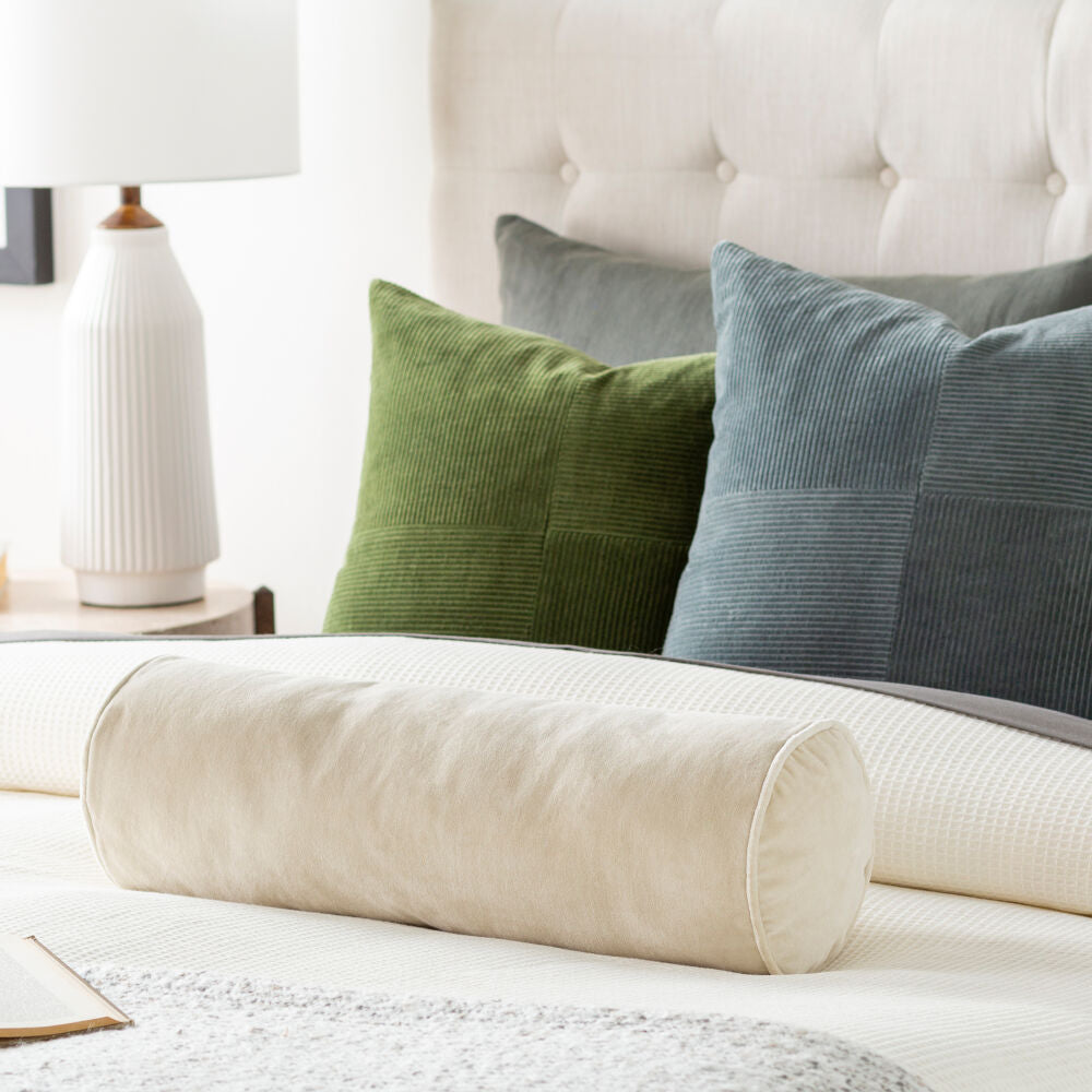 Cotton Velvet Pillow Bolster- Oatmeal