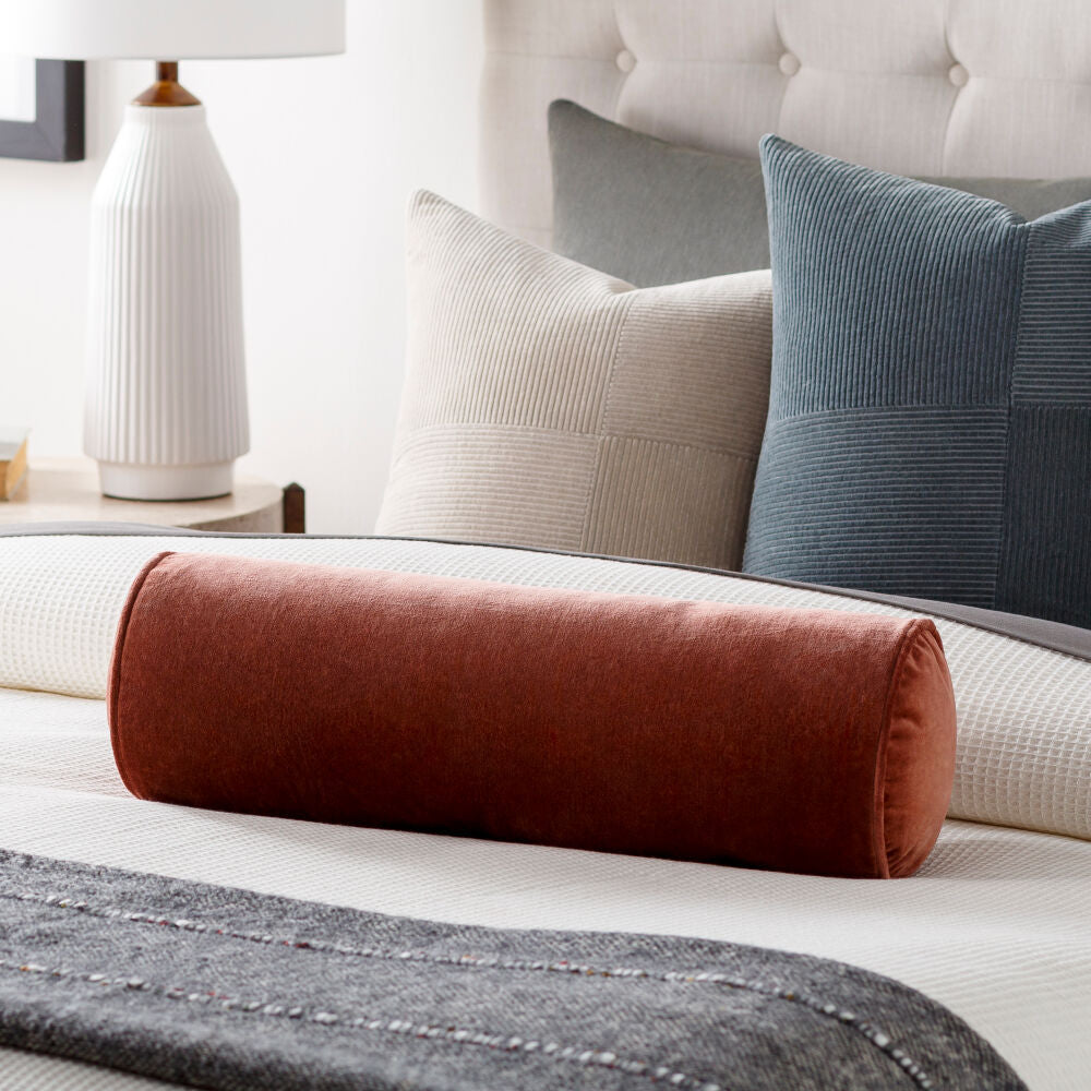 Cotton Velvet Pillow Bolster- Dark Brown