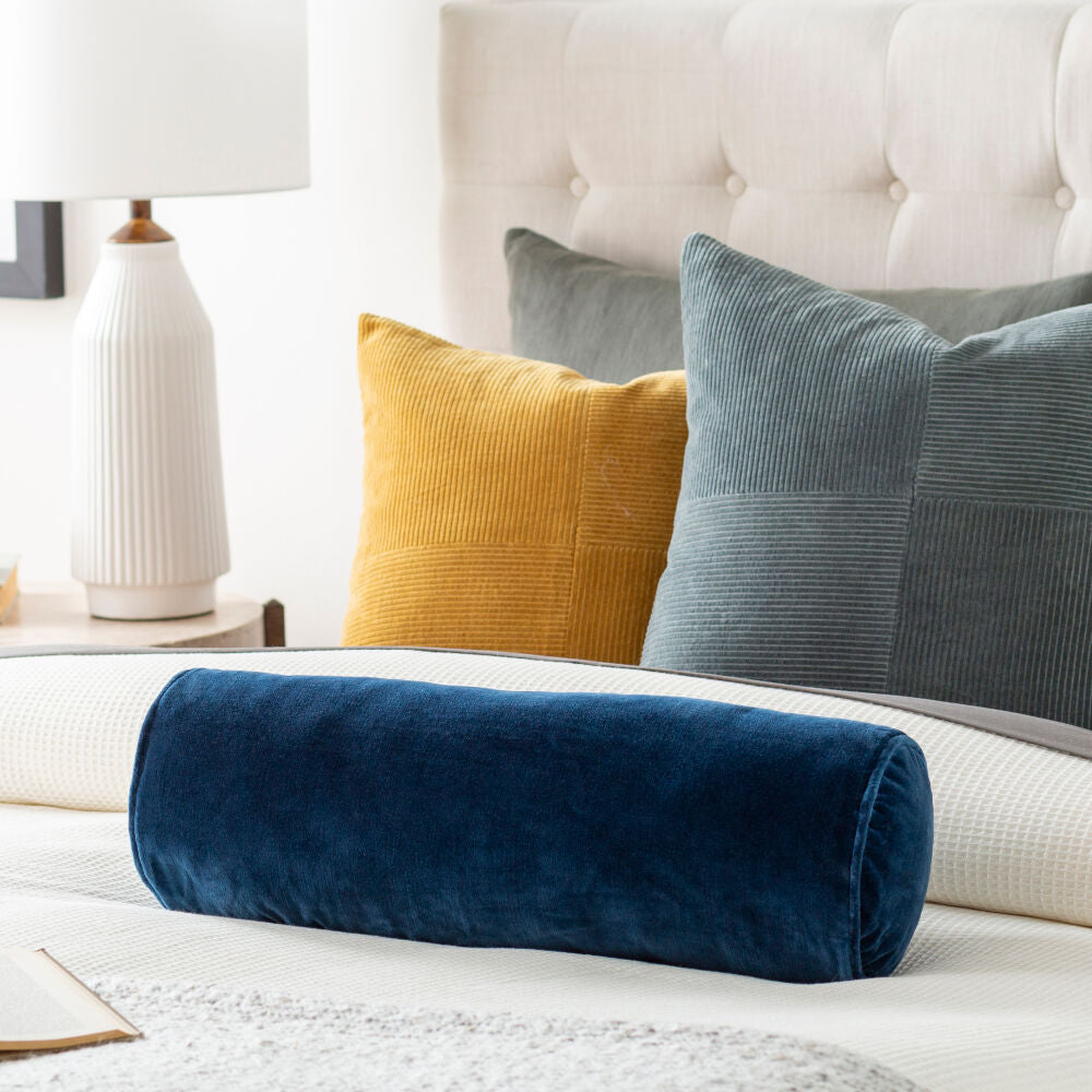 Cotton Velvet Pillow Bolster- Navy