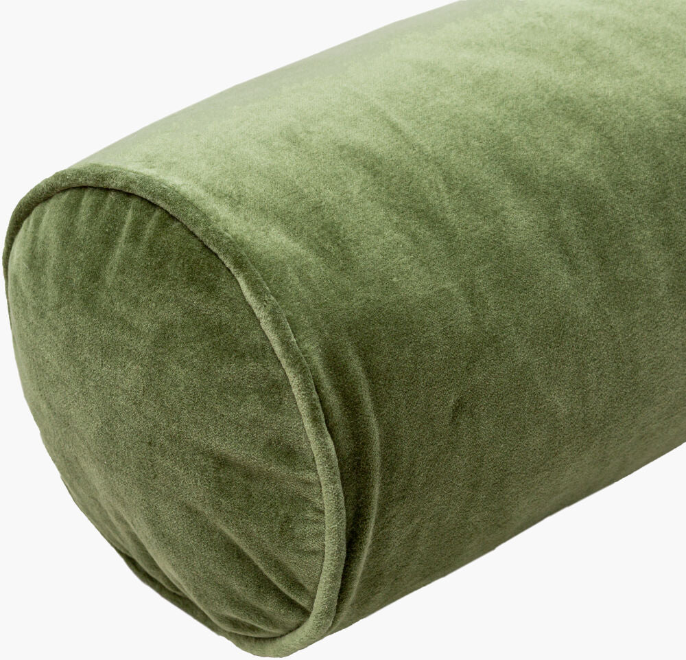 Cotton Velvet Pillow Bolster- Medium Green