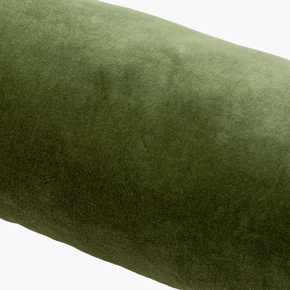Cotton Velvet Pillow Bolster- Medium Green