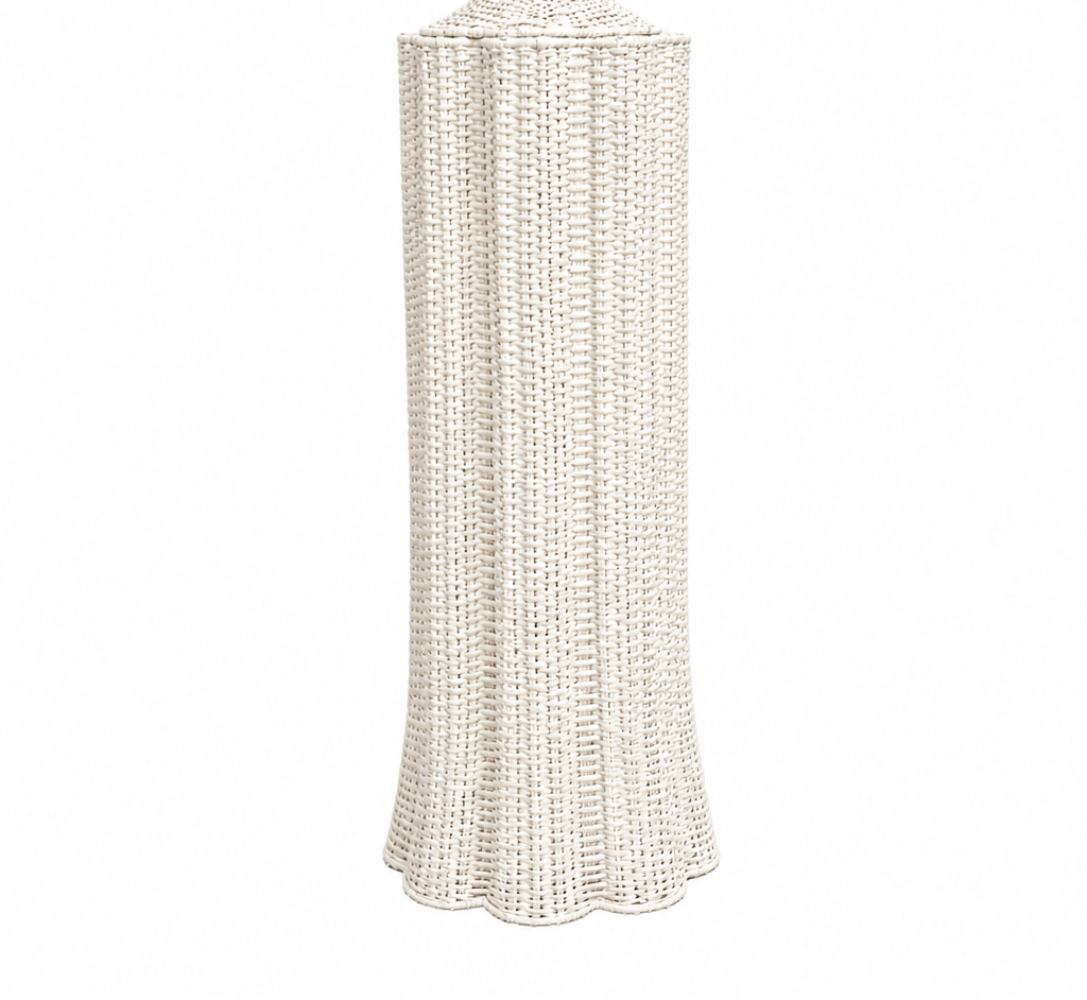 White Round Scalloped Wicker Urn and Pedestal (2 Options)