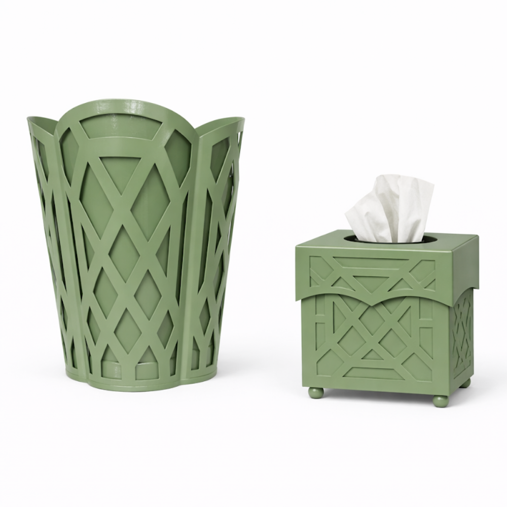 Dark Celadon Chippendale Wastepaper Basket & Tissue (2 Options)