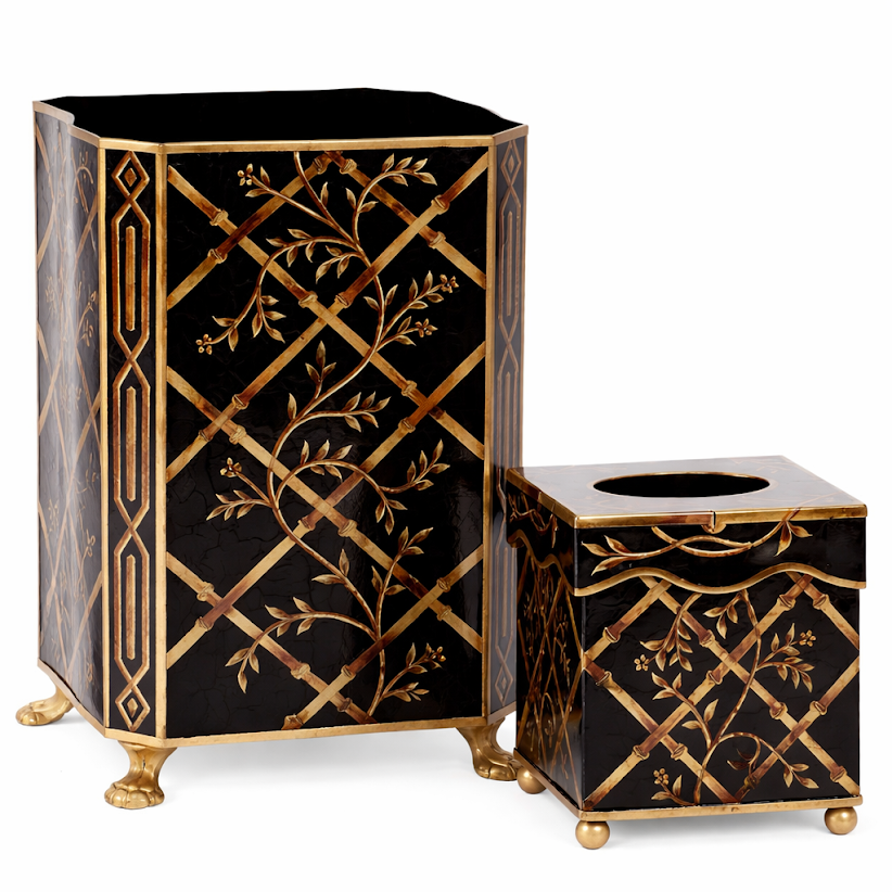 Black Bamboo & Floral Wastepaper Basket & Tissue (2 Options)