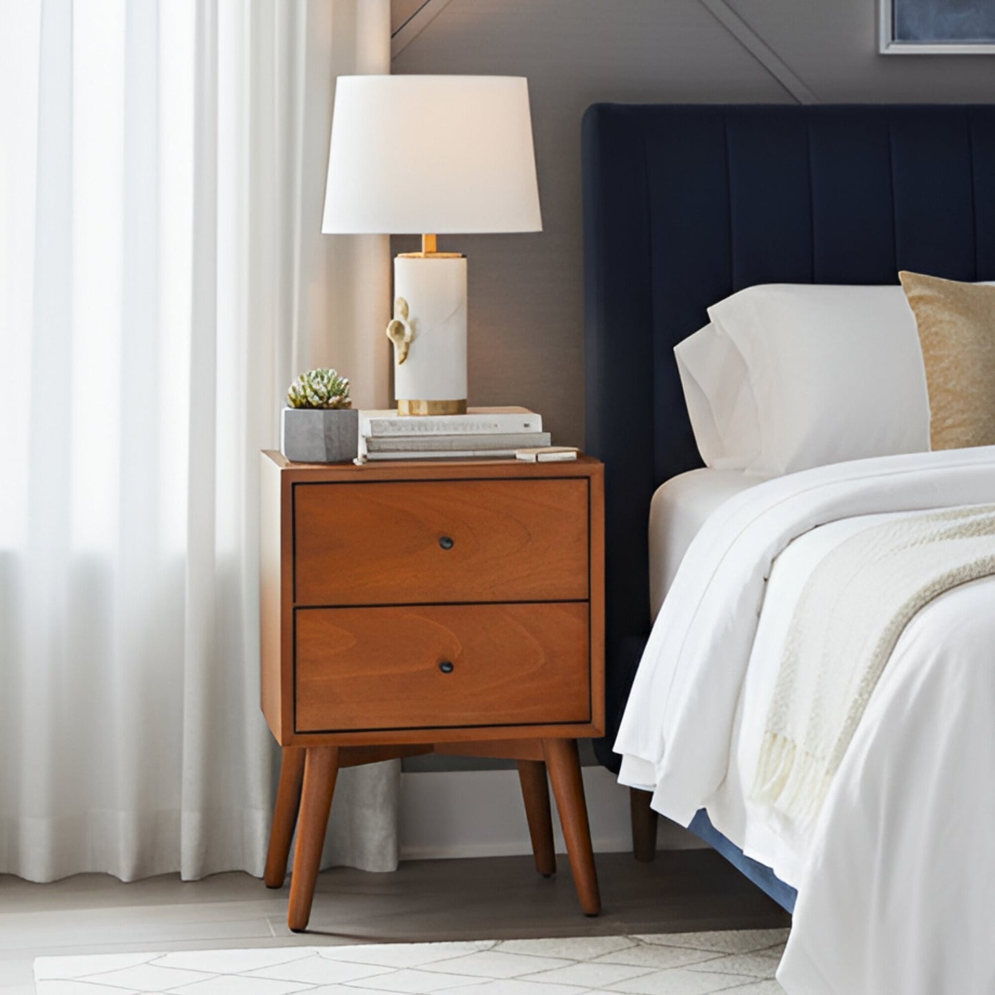 Flynn Mid-Century Nightstand, Chestnut Mahogany