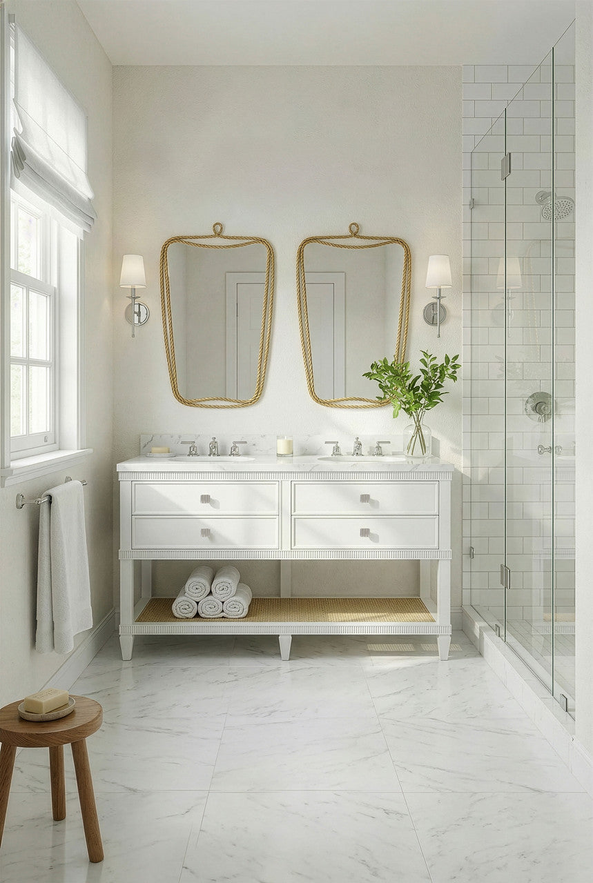 Sienna 2-Drawer Table with 60" Marble Vanity Top, Vanilla