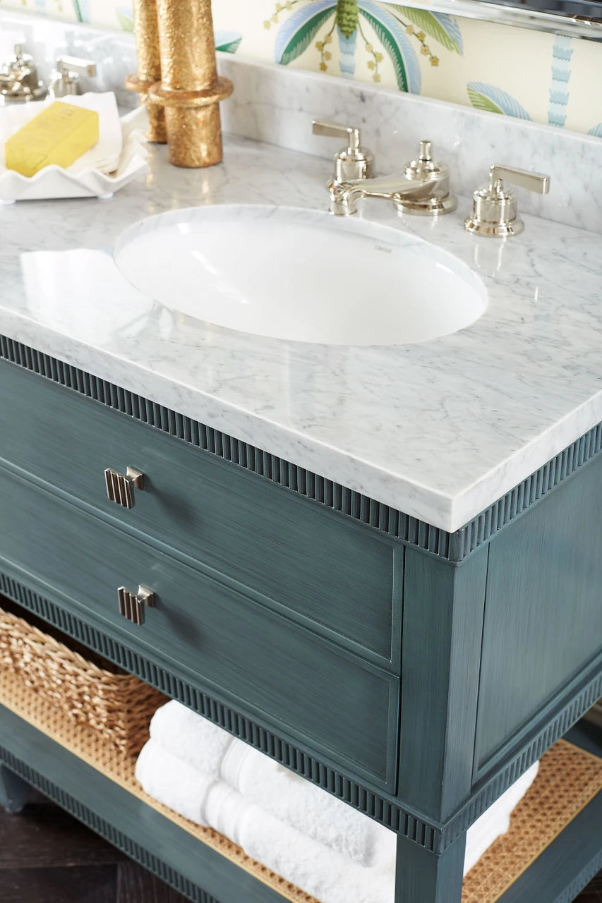 Sienna 2-Drawer Table with 60" Marble Vanity Top, Foggy Horizon
