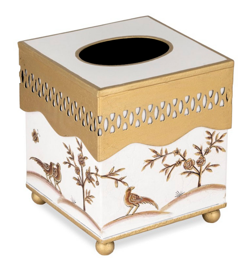 Ivory & Gold Oval Pierced Wastepaper Basket & Tissue (2 Options)