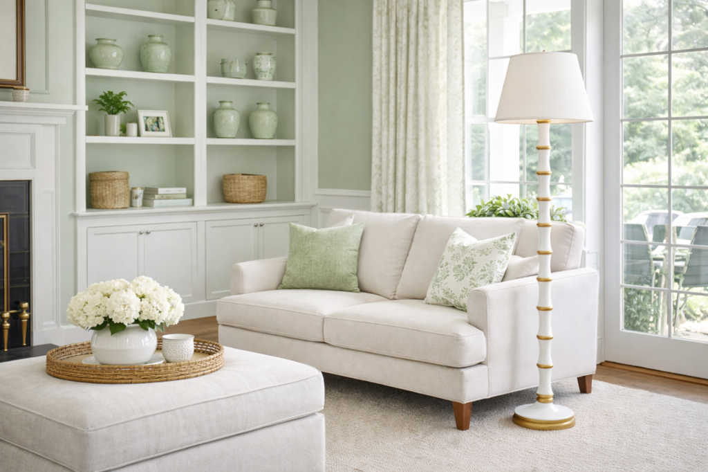 Ivory & Gold Bamboo Floor Lamp