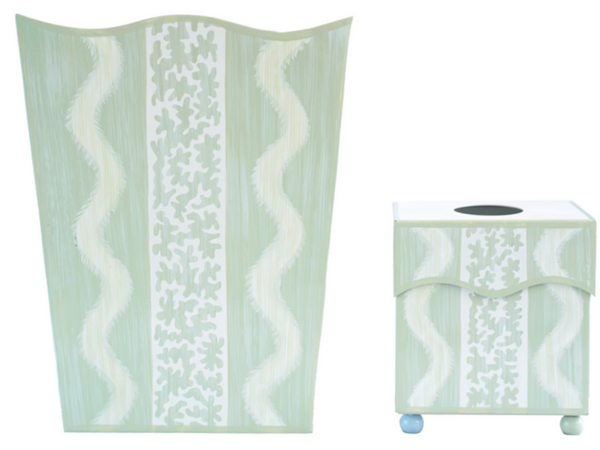 Green Ikat Wastepaper Basket & Tissue (2 Options)