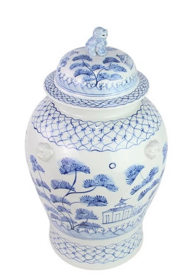 Soft Blue Village Scene Jar